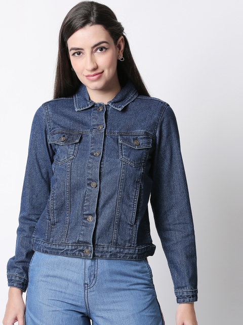 

High Star Women Blue Solid Denim Jacket