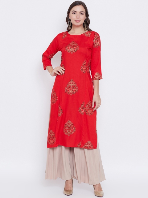 

rangeelo rajasthan Women Red Printed Straight Kurta