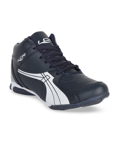 

Lancer Men Navy Blue Striped Synthetic Mid-Top Lightweight Sneakers