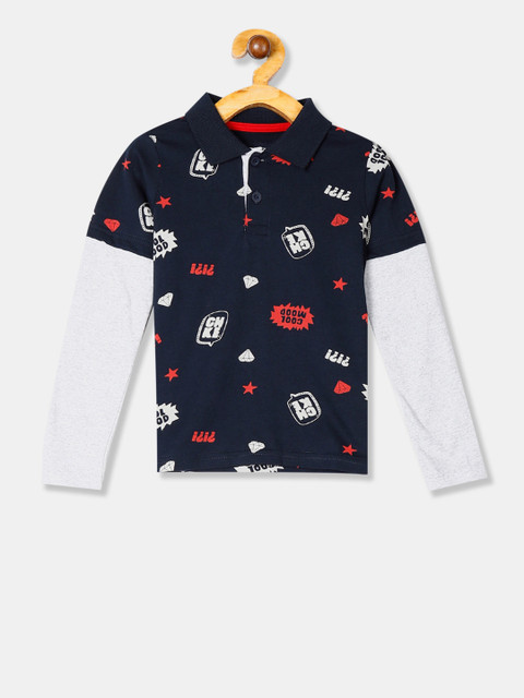 

Cherokee Boys Navy Blue Printed Polo Collar T-shirt