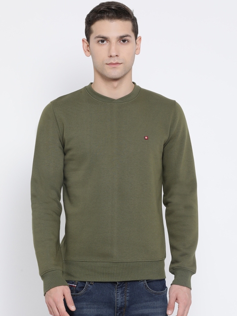 

SWISS MILITARY Men Olive Green Solid Sweatshirt