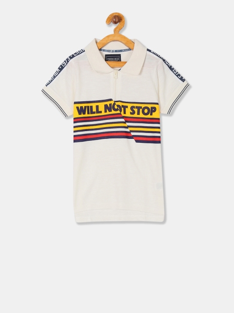 

Cherokee Boys Cream-Coloured Printed Polo Collar T-shirt