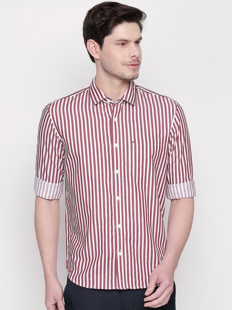 

Basics Men Maroon & Off-White Striped Slim Fit Casual Shirt