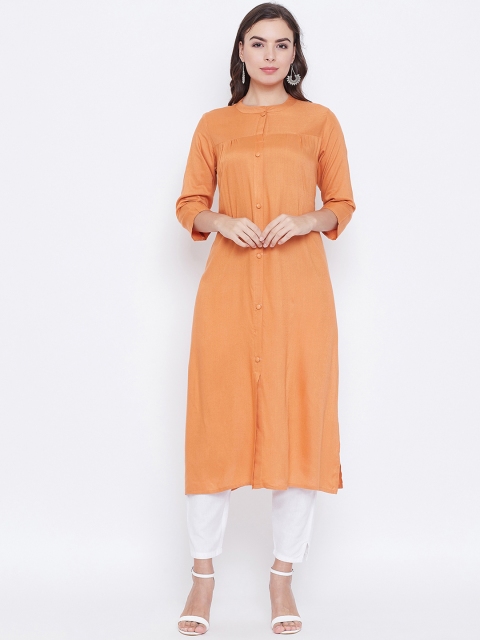 rangeelo rajasthan Women Orange Solid Knitted Straight Kurta