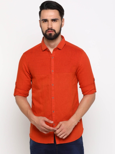 

WITH Men Red Slim Fit Solid Casual Linen Shirt
