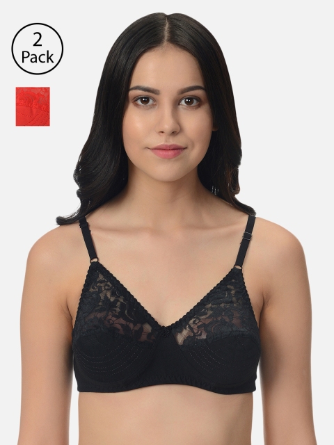 

Mod & Shy Pack of 2 Self Design Non-Wired Non Padded Everyday Bra, Red
