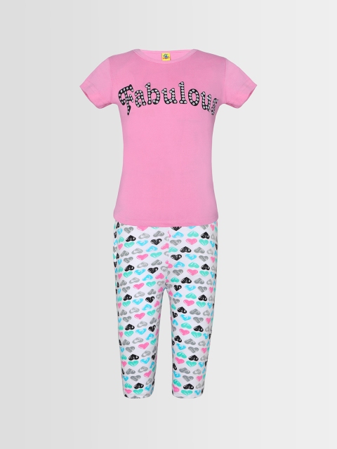 Punkster Girls Pink Printed Night Suit