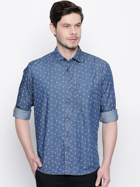 

Basics Men Blue Slim Fit Printed Casual Shirt