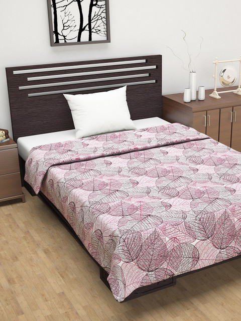 

Divine Casa Pink & White Floral AC Room 110 GSM Single Bed Dohar