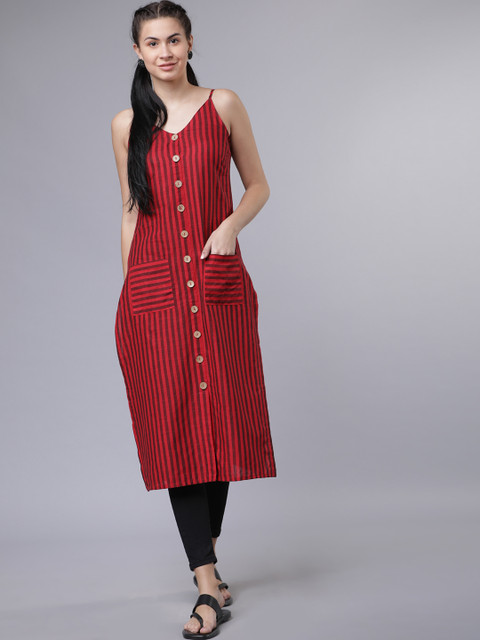 

Vishudh Women Maroon & Black Striped Straight Kurta