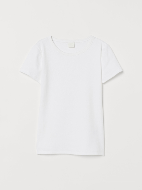 

H&M Women White Ribbed Cotton Sustainable T-shirt