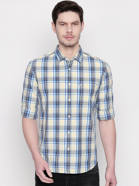 

Basics Men Yellow & Blue Checked Slim Fit Casual Shirt