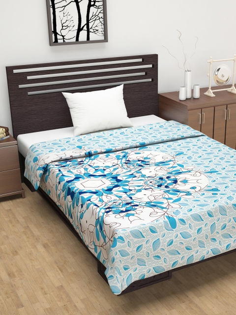 Divine Casa Blue & White Ethnic Motifs AC Room 110 GSM Single Bed Dohar