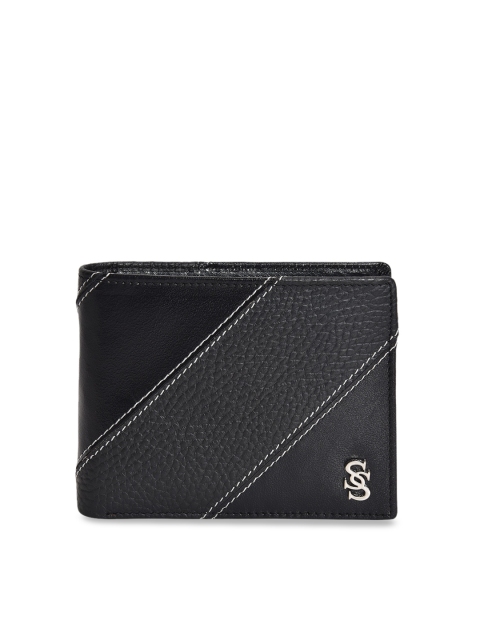 

Second SKIN Men Black Textured Genuine Leather Two Fold Wallet