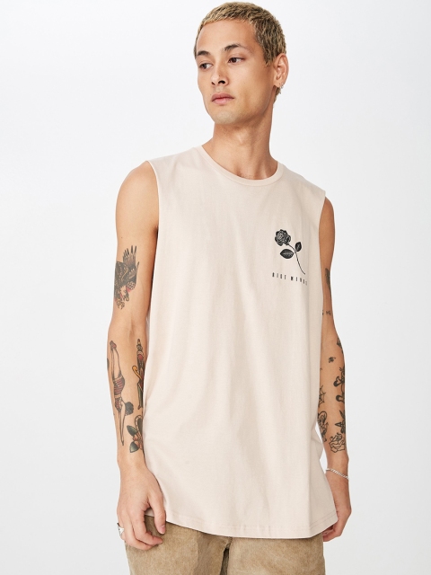 

COTTON ON Men Beige Solid Round Neck T-shirt