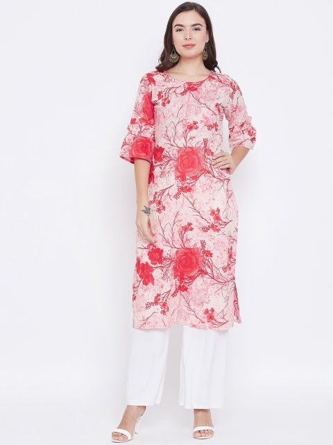 

rangeelo rajasthan Women Pink & White Floral Print Straight Kurta