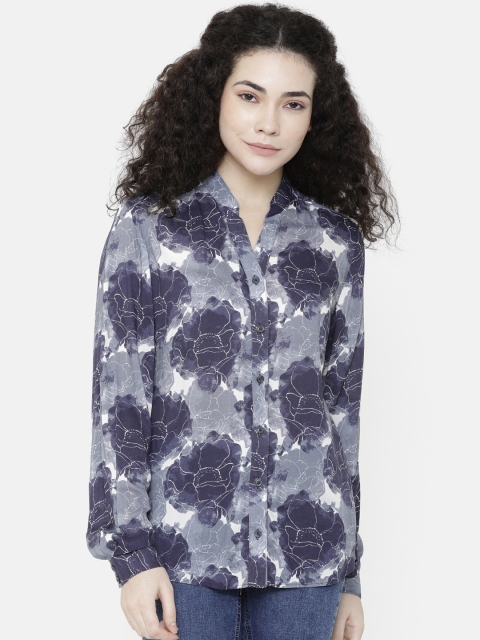

Double Two Women Navy Blue & Grey Standard Printed Regular Fit Casual Shirt