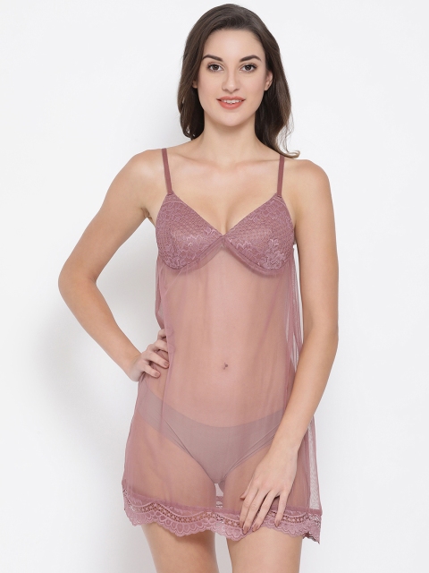 

Clovia Mauve Solid Sheer Baby Doll NS1245R24S