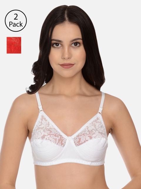 

mod & shy Pack Of 2 White & Red Solid Non-Wired Non Padded Everyday Bra