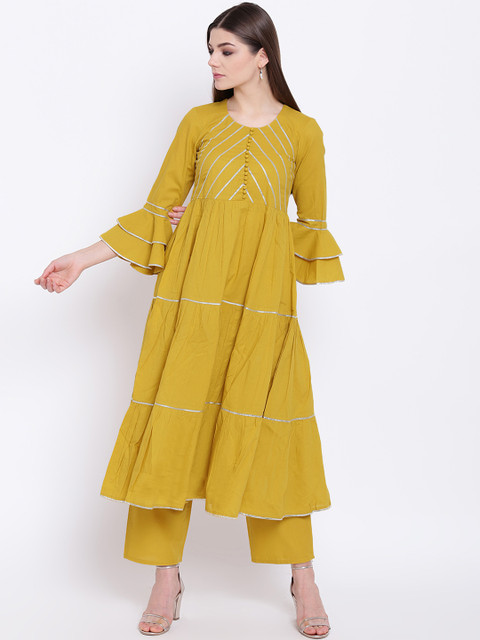 

Khushal K Women Yellow & Green Solid Kurta with Palazzos