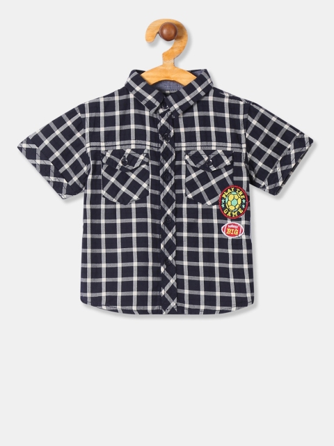 

Donuts Boys Navy Blue & White Regular Fit Checked Casual Shirt