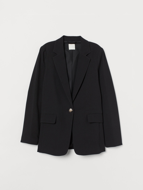

H&M Women Black Solid Single-Breasted Over Coat