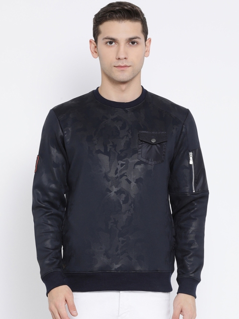 

SWISS MILITARY Men Navy Blue Camouflage Sweatshirt