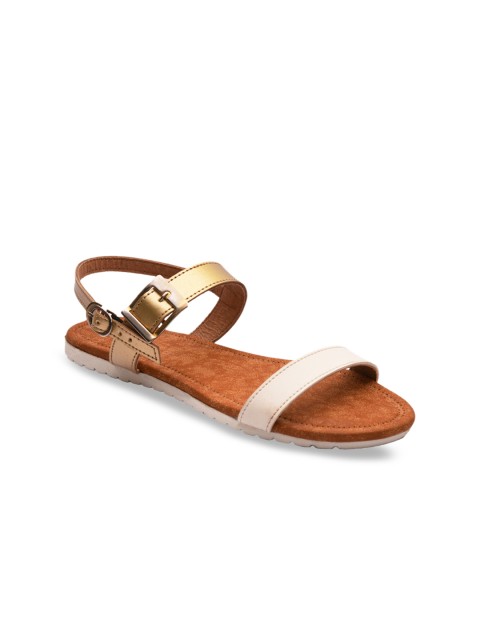 

meriggiare Women White & Gold-Toned Colourblocked Open Toe Flats