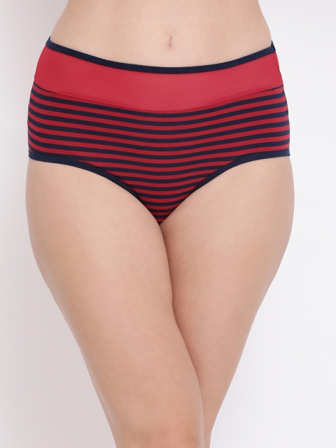 

Clovia Women Red & Navy-Blue Striped High-Rise Hipster Briefs PN3382P04S