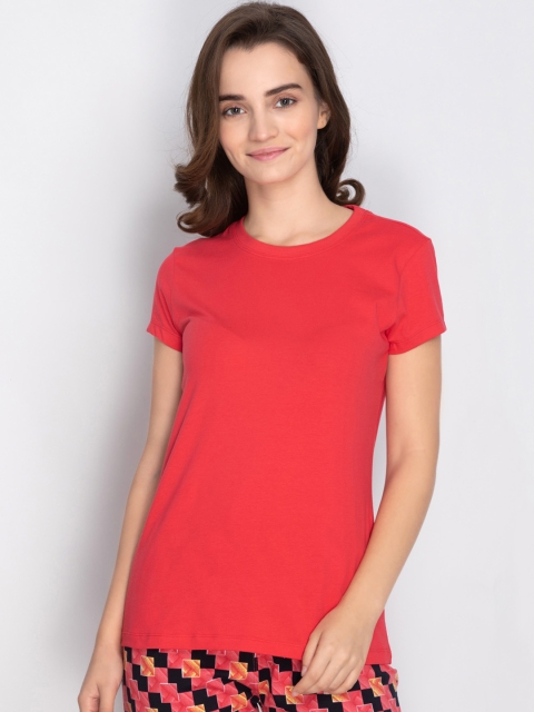 

LYRA Women Red Solid Lounge T-shirt