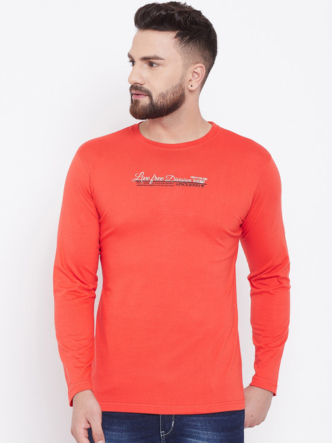

NEVA Men Orange Slim Fit Printed Round Neck T-shirt