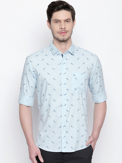 

Basics Men Blue Slim Fit Printed Twill Casual Shirt