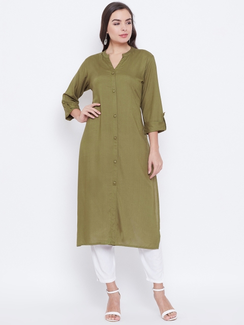 

rangeelo rajasthan Women Olive Green Solid Straight Kurta