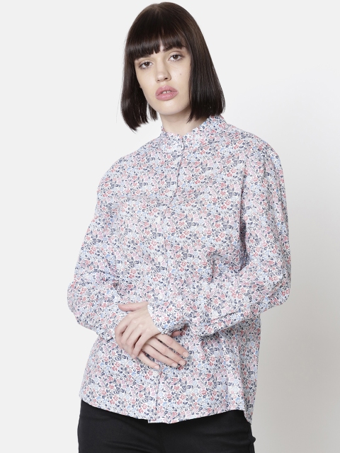 

Double Two Women Off-White & Blue Standard Printed Regular Fit Casual Shirt
