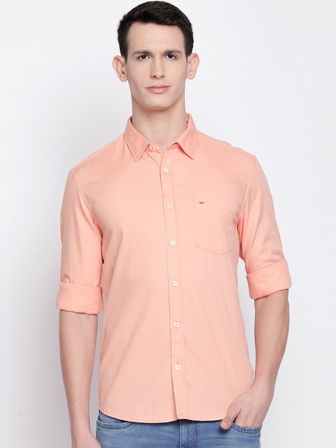 

Basics Men Peach-Coloured Solid Slim Fit Casual Shirt
