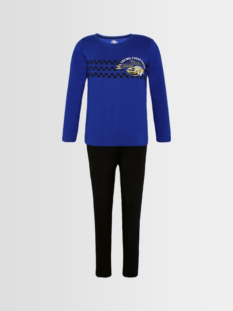 

Punkster Boys Blue & Black Printed Night suit