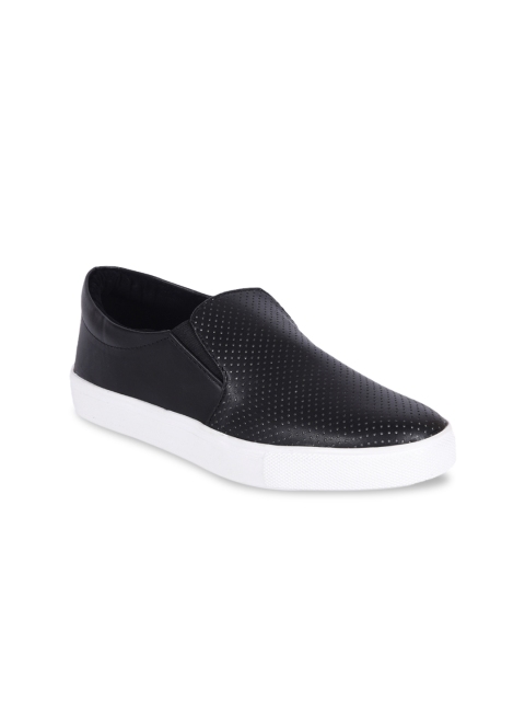 

meriggiare Women Black Perforated Slip-On Sneakers