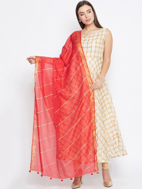 

studio rasa Coral Pink & Gold-Toned Printed Dupatta