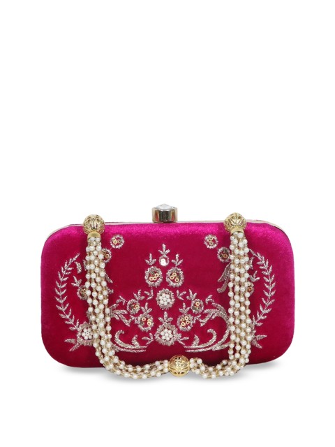 

Diwaah Pink & Silver-Toned Embroidered Clutch