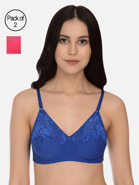 

mod & shy Pack of 2 Assorted Lace Non-Wired Non Padded Everyday Bra, Pink