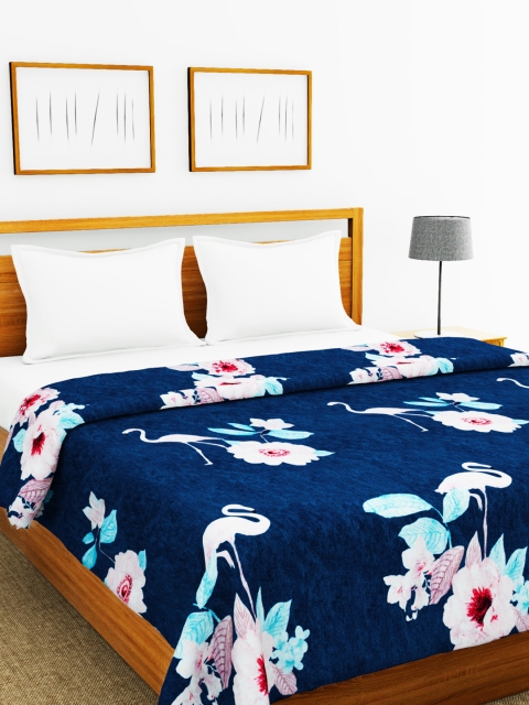 

BIANCA Navy Blue Floral AC Room 250 GSM Double Bed Blanket