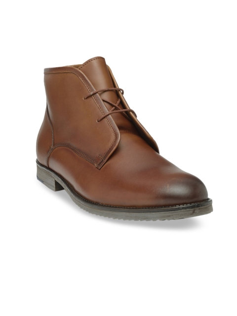 

Teakwood Leathers Men Tan Brown Solid Leather Mid-Top Antibacterial Leather Flat Boots