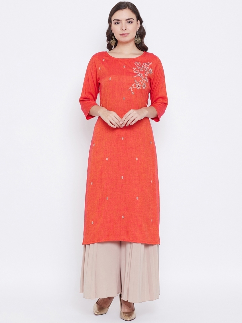 

rangeelo rajasthan Women Red & Golden Embroidered Straight Kurta