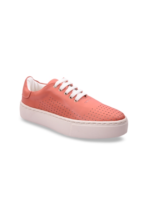 

meriggiare Women Peach-Coloured Perforated Sneakers