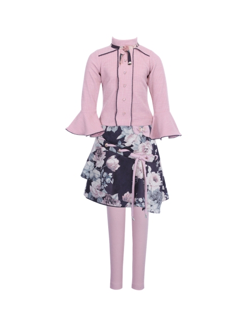 

CUTECUMBER Girls Pink & Black Self Design Top with Skirt