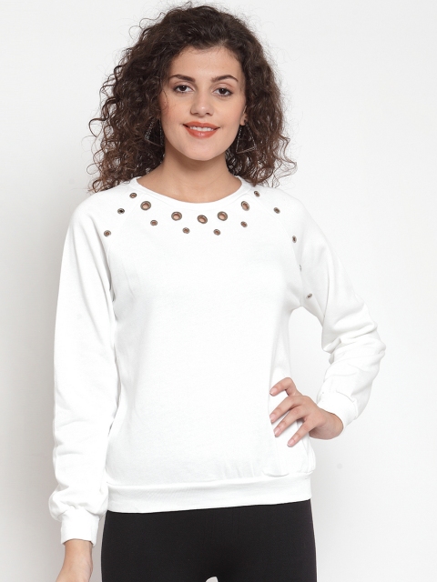 

Global Republic Women White Solid Pullover Sweatshirt