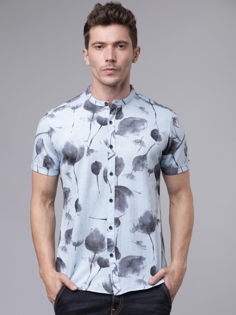 

LOCOMOTIVE Men Blue & Grey Slim Fit Printed Casual Shirt
