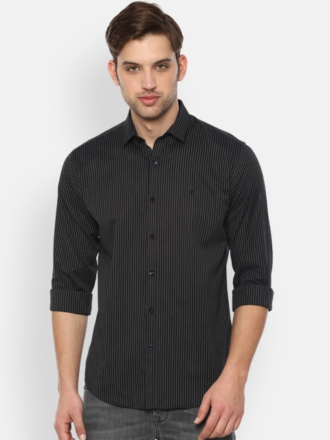 

V Dot Men Black & Grey Slim Fit Striped Casual Shirt