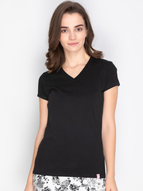 

LYRA Women Black Solid Lounge T-shirt