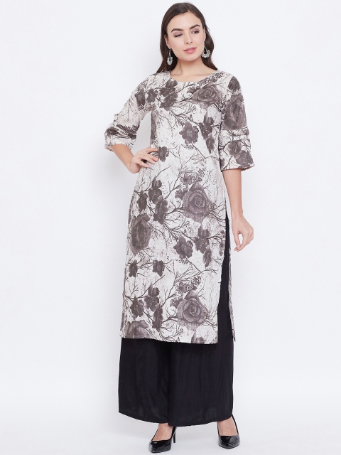 

rangeelo rajasthan Women Taupe & Grey Floral Printed Straight Kurta